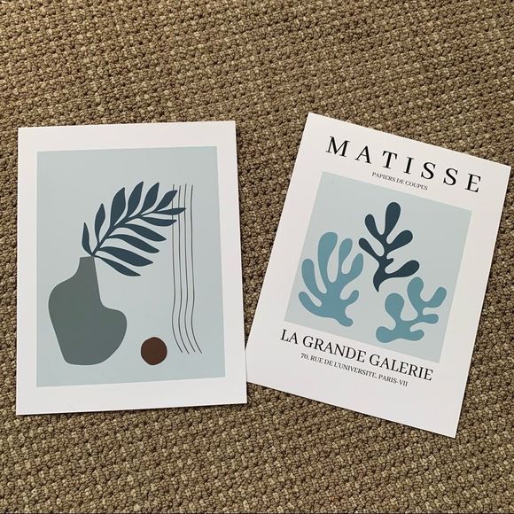 Matisse art prints Set of two mid century modern trendy neutral blue duo - Picture 5 of 8